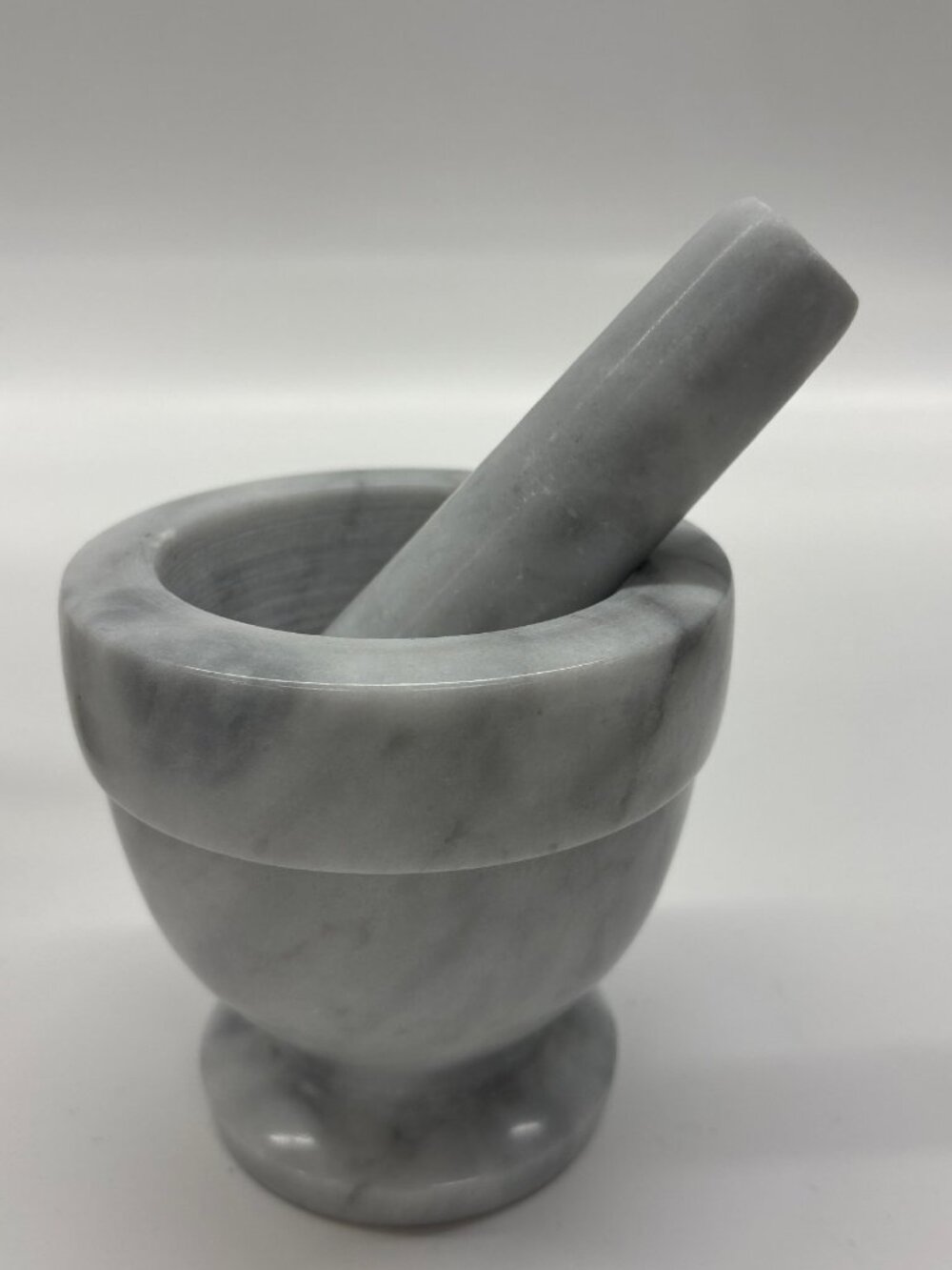 Gray Marble Mortar and Pestle Set for Grinding and Crushing